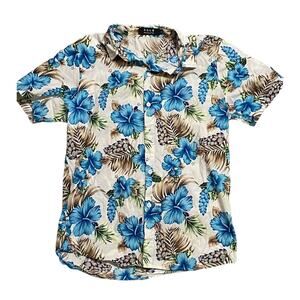SSLR Hawaiian Shirt Blue Floral Tropical Jungle Hawaii Beach Casual Mens S